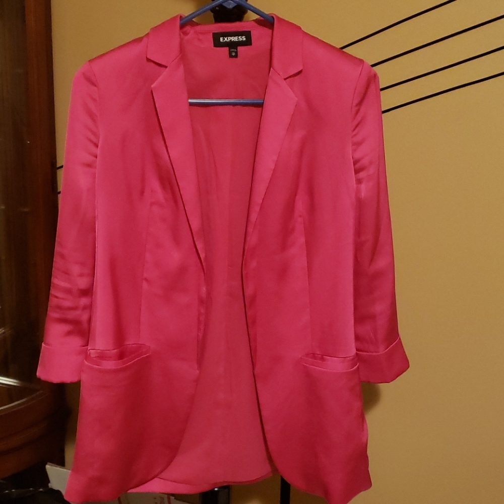 EXPRESS bright pink satin blazer pockets XS